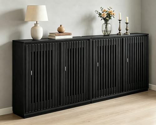 LKTART Mid Century Modern Entryway Cabinet, Narrow Small Sideboard Buffet Storage Cabinet with Arched Doors,TV Media Console Cabinet for Living Room,Kitchen,Home Bar,2 Pieces - color: B- Black, size: 2 Pieces