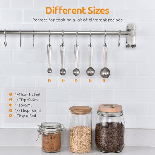 U-Taste Teaspoon Tablespoon Measuring Spoons: 18/8 Stainless Steel Measure Scoop Set of 5, 1/4 TSP, 1/2 TSP, 1 TSP, 1/2 TBSP & 1 TBSP, Metal Kitchen Measurement Utensil for Dry and Liquid Ingredients - size: XS-5 pcs