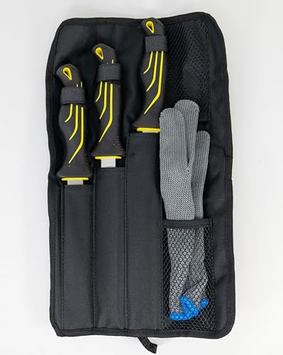danco 5-Piece Fillet Knife Kit with Roll Bag and Cut-Resistant Glove – 6", 7", 9" Stainless Steel Fishing Knives for Filleting, Boning, and Cleaning Fish - style: With Glove