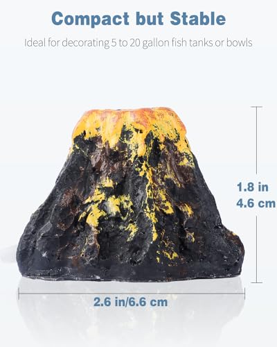 Uniclife Aquarium Volcano Ornament Kit, Fish Tank Decoration Mini Resin Volcanic Decor for Fish Tank Landscape Realistic Mountain with Air Stone Bubbler Airline Tubing Accessories for Oxygenation - color: Yellow, size: Mini