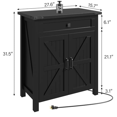 kepptory 20 Gallon Fish Tank Stand with Power Outlets, Farmhouse Decorative Aquarium Stand Furniture with Adjustable Shelves, 10-20 Gallon Reptile Turtle Tank Stand with Cabinet Storage (Black, 20GL) - color: Black, size: 27.6"L x 15.7"W x 31.5"H