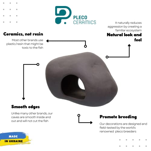 Plecoceramics Cichlid Stone Decoration - Aquarium cave for Cichlids, Betta, Small Fish - Fish Tank Hideway Decor - Betta Toys Hideout Stones House (Stone Medium)