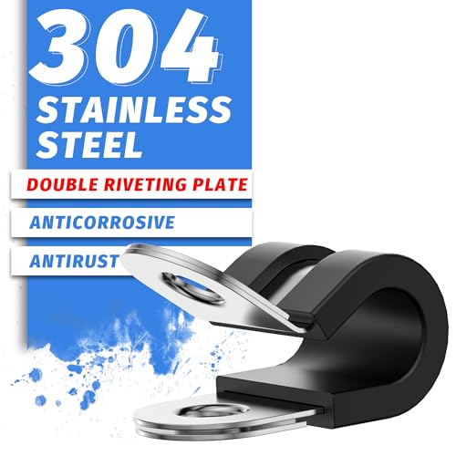 3/8 Inch Rubber Cushioned Cable Clamps, 36PCS | 304 Stainless Steel Reinforced, Rivet Loop Clips, Insulated Pipe Wire Clamps, Indoor Outdoor Marine & Automotive Use - size: cable clamp-3/8"(10mm) 36pcs
