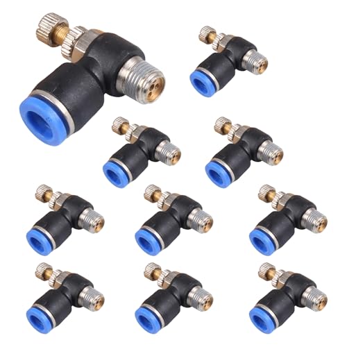 10Pcs Push to Connect Air Flow Control Valve, Blue 5/16in Tube OD x 1/8" Male Thread 90 Degree Elbow Speed Control Valve Pneumatic Connector Quick Fittings - size: Male Thread G1/8 x Blue (10pcs)