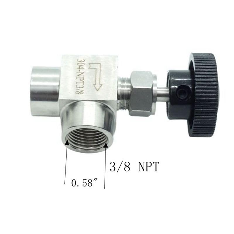1 Piece Stainless Steel 304 Instrument Gas Angle Needle Valve 3/8" NPT Female x 3/8 NPT Female - size: Angle 3/8" NPT F x F
