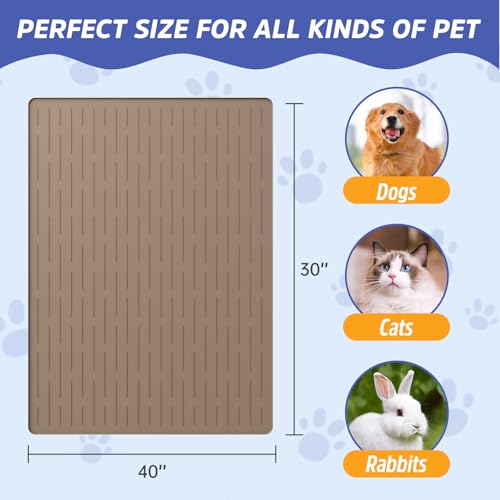 Large Dog Mats for Food and Water, 40"x30" Waterproof Pet Food Mats for Floor Nonslip Silicone Bowl Mats with Raised Edges - color: Light Brown, size: 40"L x 30"W