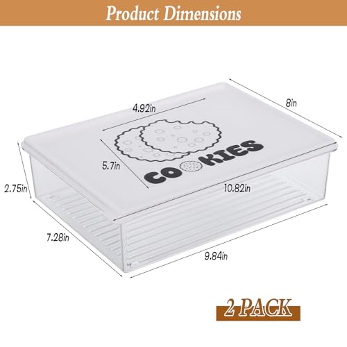 2 Pack Stackable Cookie Storage Containers Airtight with Lids, Large Plastic Cookie Storage Case Clear Cookies Holder Box for Baked Biscuits, Snacks, Dumplings, Fruit