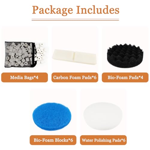 MACIFECI 28 PCS Replacement Filter Media Kit Compatible with Fluval FX2/FX4/FX5/FX6 Aquarium Filters Include Media, Carbon Foam Pad, Water Polishing Pads, Bio-Foam Pads, Foam Block, Mesh Bag