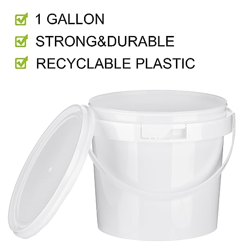 Gerrii 10 Pack White Plastic Bucket with Handle and Lid Food Storage Bucket Containers All Purpose Pail for Multipurpose Paint Water Art Crafts Projects Garage Organization (White,1.5 Quart) - color: White, size: 1.5 Quart