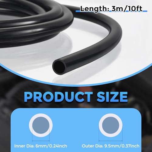 Silicone Tubing,6mm ID x 9.5mm OD Pure Silicon Tube High Temp Silicone Hose [for Home Brewing,Pump Transfer,Aquaponics]-10 ft Length/Black - color: Black, size: 6mm ID x 9.5mm OD x 3 m