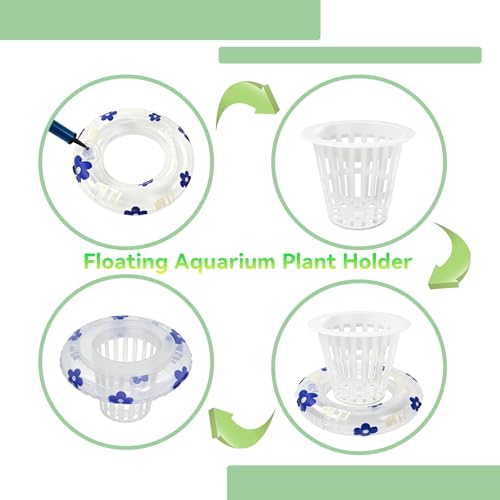 4 Pcs Floating Aquarium Plant Holder, Plant Basket for Aquarium with Floating Rings for Fish Tank Aquaponic Plant Cultivation and Aquarium Decor