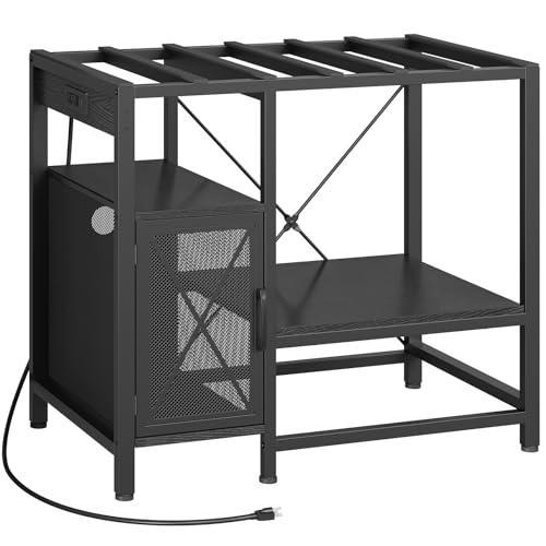 MAHANCRIS 40-50 Gallon Fish Tank Stand, Aquarium Stand with Power Outlet and Storage Cabinet, Heavy Duty Tank Stand Suitable for Turtle Tank, Reptile Terrarium, for Home Office, Black FTBK50E01
