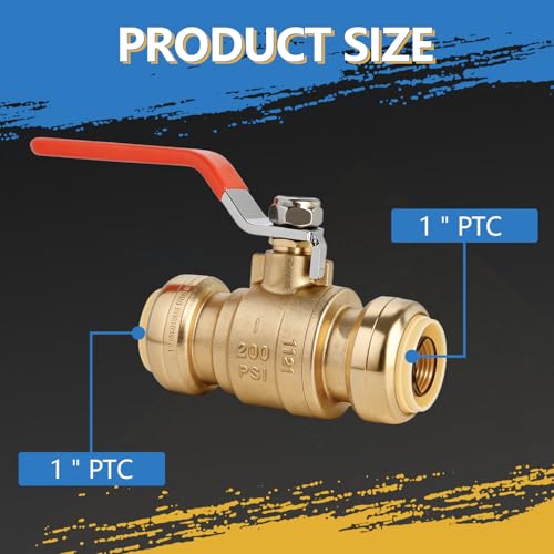 (Pack of 2) AB 1 Inch Push to Connect Ball Valve, 1 Inch Push Fit Ball Valve with Disconnect Clip, Full Port Water Shut Off Valve for Copper, CPVC,PE-RT and PEX Pipe, UPC Certified - size: 1" 2pcs