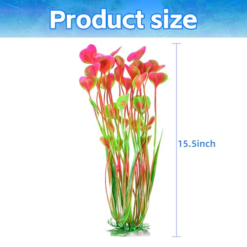 AQUANEAT Artificial Fish Tank Plants, Plastic Aquarium Accessories Large, 15.5 inch Pink Decorations, 2pcs - color: Pink