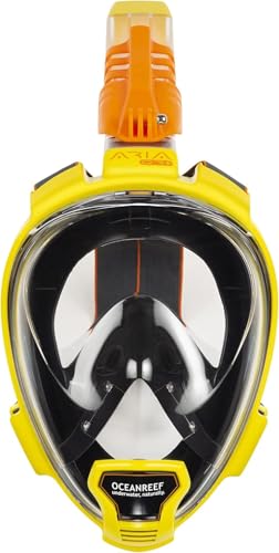 OCEAN REEF - Aria QR + Quick Release Snorkeling Mask - Full Face Snorkeling Mask - 180 Degree Underwater Vision - 8 Colours and 4 Sizes - color: Yellow, size: Small-Medium