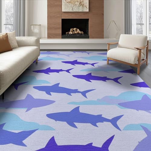 8'x10' Washable Graphic Whale Area Rug, Navy Foldable Oversized Carpet for Living Room, Under Sectional, Family Room, Non-Slip Flatwoven Floor Covering | Ref:2069997 - color: Blue/Pattern 1, size: 8' x 10' (Rectangular)