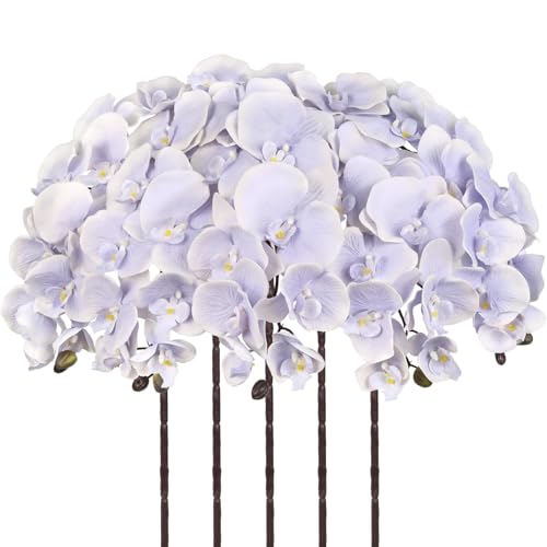 36.6'' Blue Orchids Artificial Flowers 10 Large Blooms Fake Phalaenopsis Branches 5PCS Long Stem Faux Silk Orchids for Tall Vase for Home Wedding Table Office Decor (Blue) - color: Blue