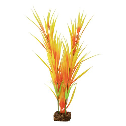 GloFish Plant Aquarium Décor, Orange and Yellow Large, Fluorescent Under Blue LED Light
