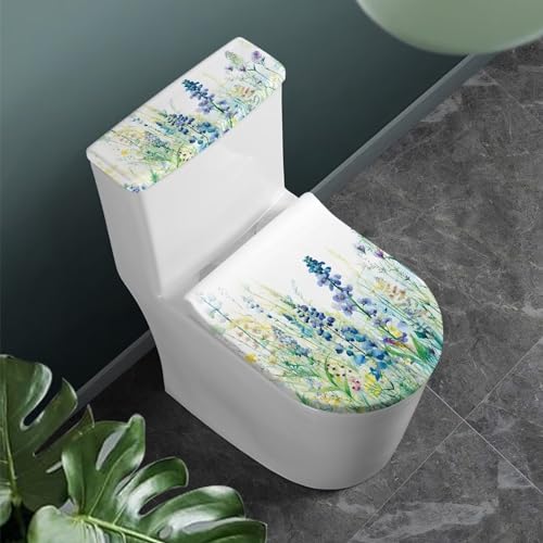 Toilet Lid Cover and Toilet Tank Lid Cover 2 Pieces, with Elastic Edges Toilet Accessories Indoor Decoration Fit for Most Round Elongated and Oblong Lids, Blue Green Floral - color: Blue Green Floral