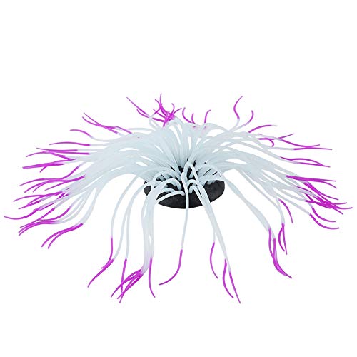 Simulation Anemone Artificial Anemone Glow in the Dark Silicone Aquarium Decor with Strong Suction Cup for Fish Tank Ornament (Purple) - color: Purple