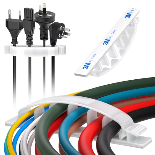 XHF 30pcs Adhesive Cable Wire Clips white, Outdoor Cable Management Wire Organizer Cord Holder for Under Desk, Car, Wall, TV PC Ethernet Cable - color: White, size: 6 cords slots-30pcs
