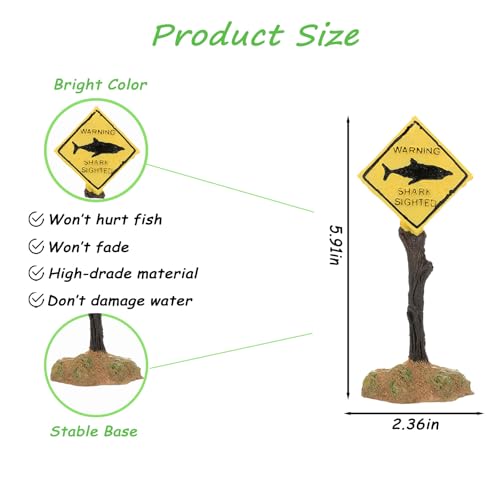Shark Warning Aquarium Decoration – Resin Shark Zone Sign with Weighted Base for Fish Tanks, Betta Aquariums, Ocean & Marine Theme Tank Decor
