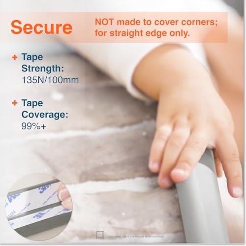 Roving Cove HeftyFit Edge Protector for Baby Proofing (12ft Large Edge Only), Heavy-Duty Soft Furniture Edge Bumper Guards, Desk Edge Cushion, Wall Corner Covers, 3M Adhesive, Stone Grey - color: Stone Grey, size: Large 12 Foot (Pack of 1)