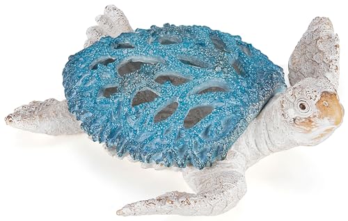 VVGIFTS Ocean Decor Sea Turtle Coral Reef Home Office Decor Sculpture Beach Coastal Tabletop Shelf Collection (Blue) - color: Blue and White