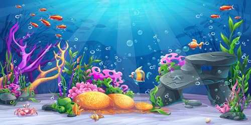 20x10ft Fabric Under The Sea Backdrop for Photography Underwater Scene Colorful Marine Coral Fishes Aquarium Background for Kids Birthday Diving Holiday Party Decor Photo Studio Props - size: 20x10FT