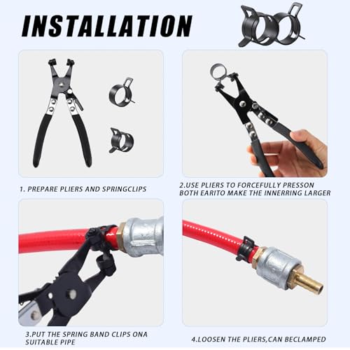 130Pcs 6-25mm Spring Hose Clamps Kit With Pliers, Black Small spring Clamp，Constant Tension Steel Clamps for Automotive Fuel Lines, Silicone Vacuum Hoses，Low-Pressure Air Clips - style: 130 pcs