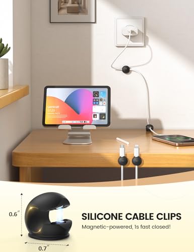 Lamicall 8Pack Magnetic Cord Organizer Clips - [Mini-Soft Silicone] Cable Management for Phone Charger Cord, Durable Adhesive Cable Holder for Desk Nightstand, Home Office Organizer Gadget Accessories - size: 8Pack - Silicone Magnetic