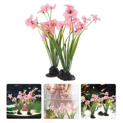 Balacoo 2 Pcs Pink Fish Tank Decor: Plastic Realistic Aquarium Plants, Silk Aquarium Plants for Betta Fish Tank Landscaping Decorations (Pink, 8.3 Inch)