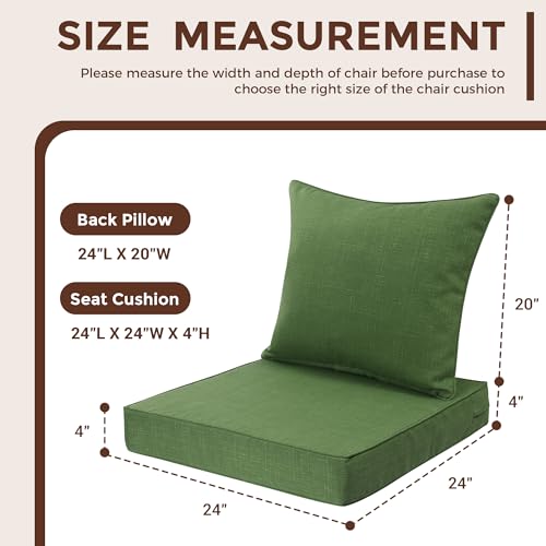FUNHOME Outdoor Seat Cushion Set 24 x 24 x 4 Inch,Water Resistant Outdoor Chair Cushions for Patio Furniture,Thick Deep Seating Pads for Outside Chair Sofa Couch, Moss Green - color: Moss Green
