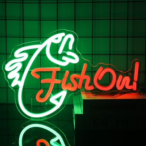 Fish On Neon Sign Go Fishing LED Signs for Wall Green Red Neon Light Dimmable Neon Lights Signs Fish Neon Light Up Sign for Bedroom Living Room Man Cave Yacht Decor Men Gifts - color: Green Red