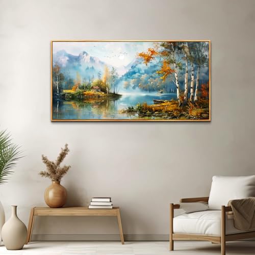 ZUITINGHUA Wood Framed Canvas Wall Art For Living Room Large Wall Decor For Office Bedroom Decorations Lake View Pictures Tree Forest Painting Artwork Room Wall Mural Aesthetic Home Decor 30x60 In - color: Lake View Wood Framed, size: 60"L x 30"W