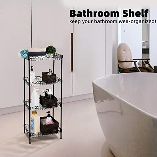 Storage Shelves, 4-Tier Wire Shelving Unit with Baskets Storage Rack Corner Shelf Shelving Adjustable Storage Shelf, 11.8" D x 15.7" W x 47" H, Black - size: 4-Black Net basket rack