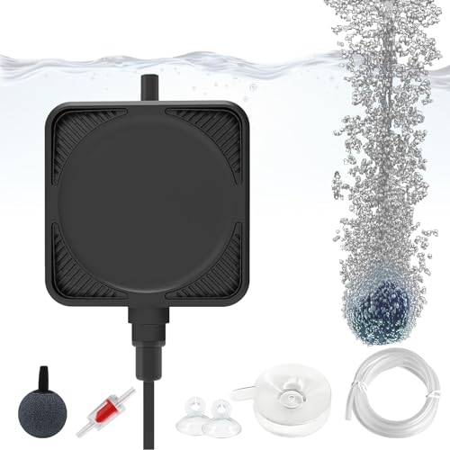 Mini Air Pump for Aquarium, Quiet Air Bubbler with Air Stone Air Tubing Clip, Oxygen Aerator for 1-15 Gallon Fish Tank, 1.3 Watt, 450 ML/min - color: black2
