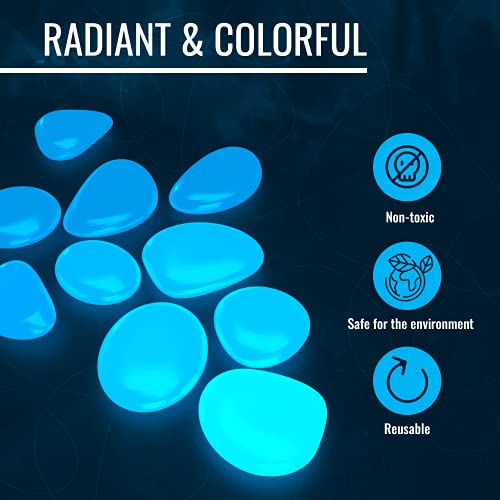 Graham Products Glow in the Dark Rocks - 1in, Blue, 190-Piece - Garden Stones & Landscaping Pebbles for Outdoor Decor & Aquarium Gravel