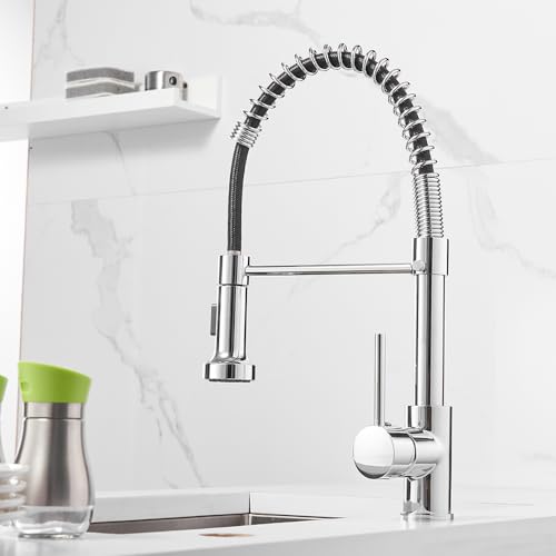 Spring Kitchen Sink Faucet Commercial Single Handle Single Lever Kitchen Faucet with Pull Down Sprayer, Polished Chrome Kitchen Faucets - color: D - Chrome