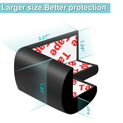 12 Pack Soft Corner Protector Baby Proofing Edge and Corner Guards, Safety Pre-Taped Rubber Foam Furniture Bumper for Fireplace, Table, Stair, Cabinet (Black) - color: Black