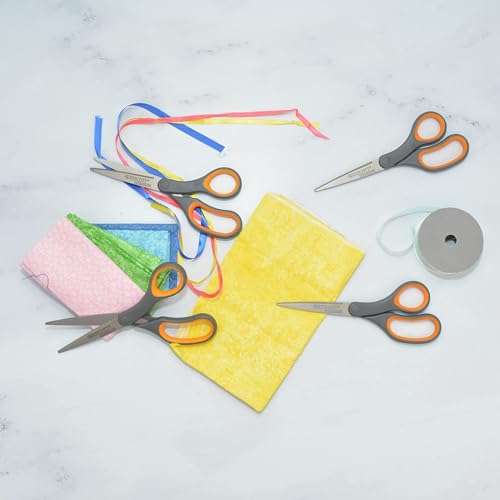 Westcott 8-Inch Titanium Bonded Straight Scissors, Soft Handle, Gray/Yellow, 4-Pack
