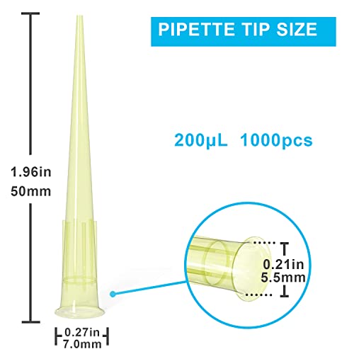 ONiLAB Pipette Tips 200 UL 1000 PCS Clear Yellow Laboratory Universal Plastic Liquid Pipettor Tips Polypropylene (PP) Autoclavable, 200uL(1000PCS) - size: 200uL(1000PCS)