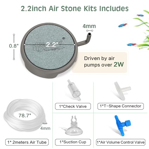 hygger Aquarium Air Stone Quiet Ultra High Dissolved Oxygen Diffuser Air Stones for Aquariums Nano Fish Tank Bubble Stone Kit Stainless Steel Air Stone for Aquarium Fish Tank and Hydroponics-2.2inch - size: 2.2inch