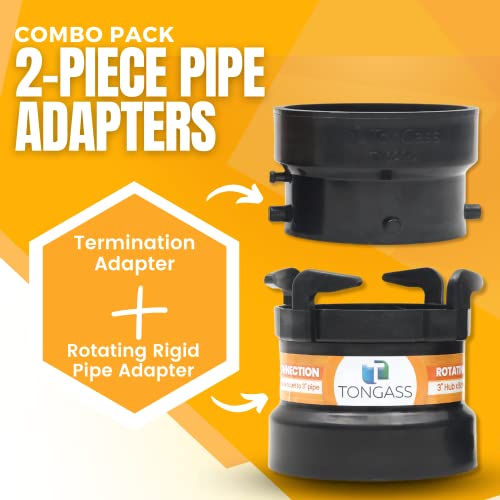 2 x Combo Pack RV Sewer Hose Fitting Adapter - PVC Connection & Termination Adapter - 3" Hub x Bayonet Hooks