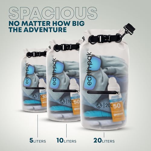 Earth Pak Waterproof Dry Bag with Zippered Pocket - Waterproof Dry Bag Backpack Keeps Gear Dry - color: Clear, size: 5L