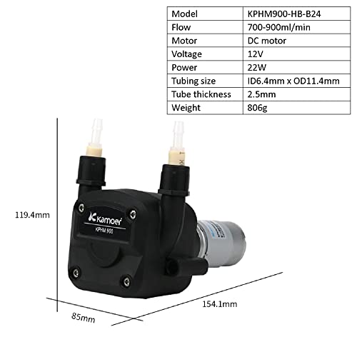Kamoer KPHM900-HB-B24 900ml/min High Flow Peristaltic Pump 12V DC Brush Motor Liquid Dosing Pump with BPT Tube - style: KPHM100-HB Brush Motor