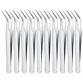 10 Pieces Tweezers for Crafting, Stainless Steel Curved Pointed Tweezers Precision Tweezer with Protective Cover for Eyelash Extensions Stickers Rhinestones Crafts (Silver) - color: Silver