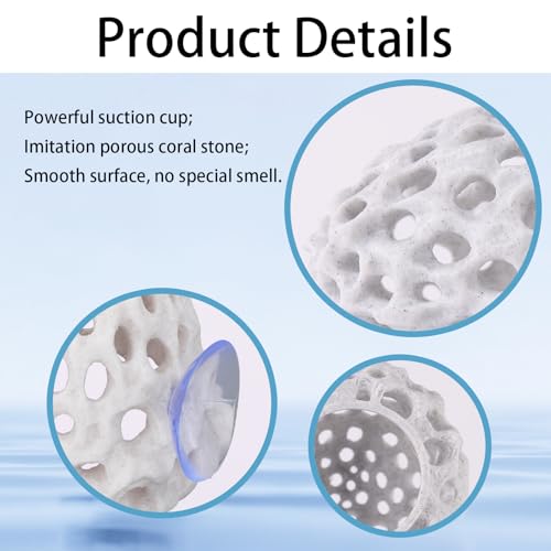Penitue 2pcs Shrimp Hides for Aquarium, Multi-Hole Shrimp Dome Hide House with Suction Cup Coral Design Betta Fish Toys Fish Tank Accessories for Guppy and More Hiding Resting (White)