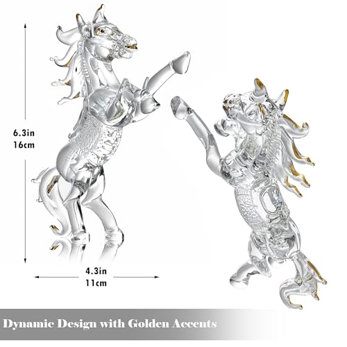 YU FENG Crystal Horse Figurine Collectible 6.3inch, Clear Glass Rearing Horse Statue, Animal Home Decor Table Centerpiece, 2026 Year of The Horse Gift - style: Horse