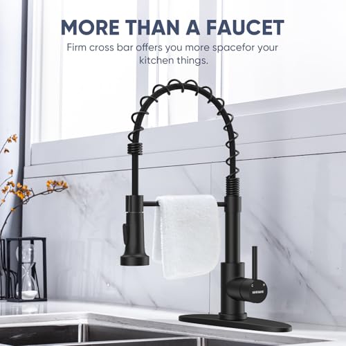 Kitchen Faucets with Pull Down Sprayer Commercial Industrial Stainless Steel Single Handle Single Hole Spring Farmhouse RV Sink Faucet, Matte Black Kitchen Faucet for Laundry Utility Room Sink - color: Matte Black, style: Classic